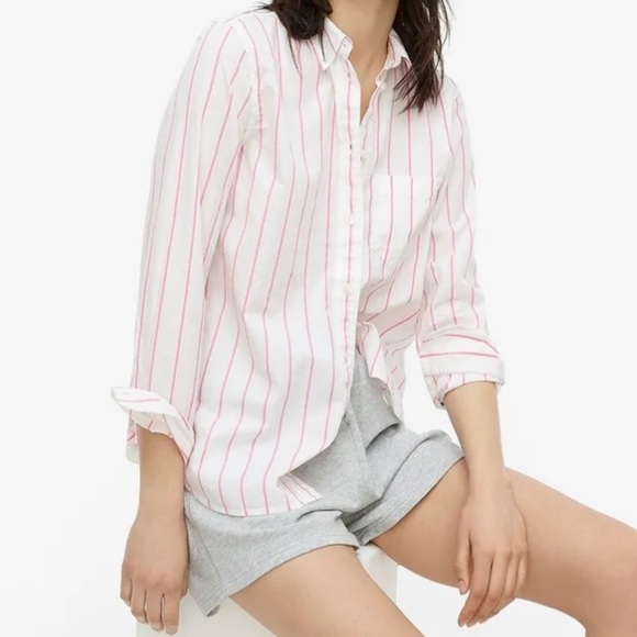 J. Crew | Pink Stripe Classic Fit Washed Cotton Poplin Button Down Shirt Size 6 - Picture 1 of 10